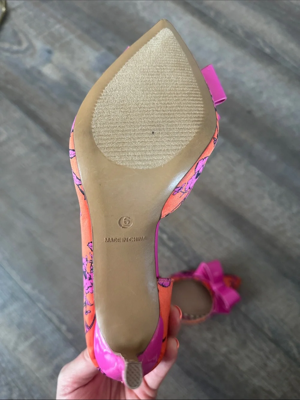 Betsey Johnson Pink Bow Orange Floral D'Orsay Heels